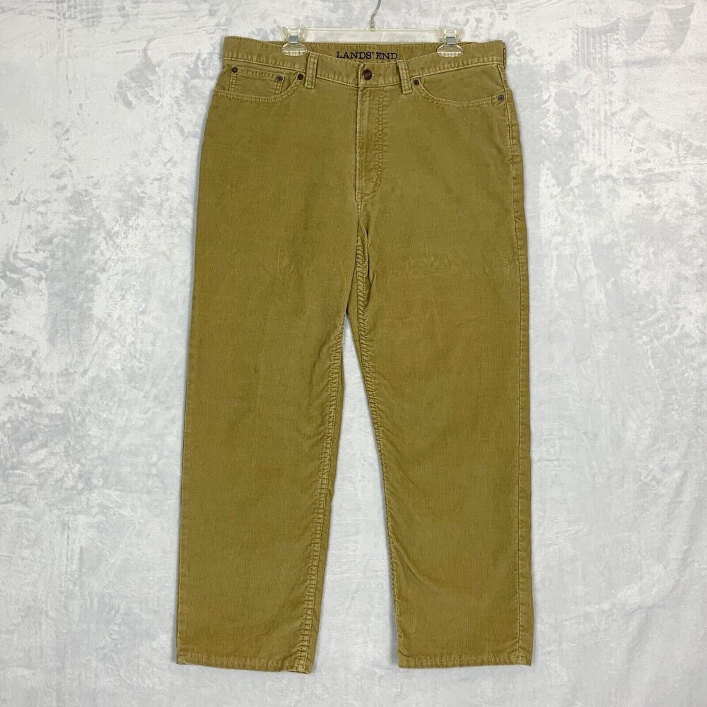 Lands End Pants Mens 37 X 28 Beige Chino Corduroy Khaki Casual Preppy